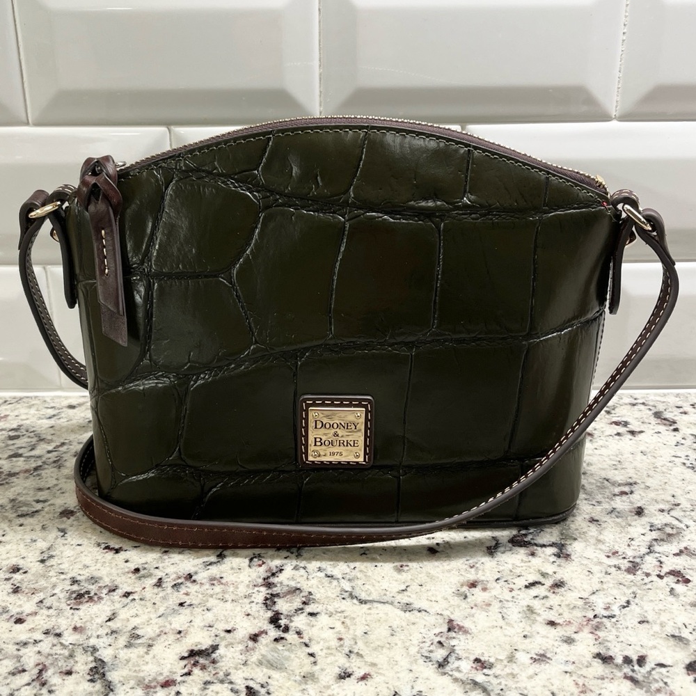 Dooney & Bourke Olive Green Croc Embossed  Crossbody Bag NWOT